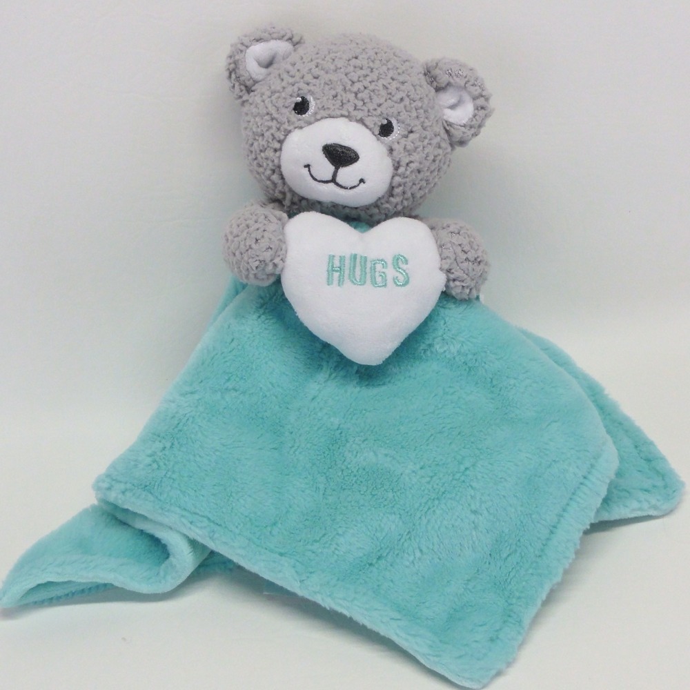 Build A Bear Security Blanket Lovey Teddy Bear Gray Teal Baby Holding Hugs Heart
